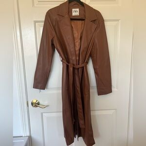 Zara Brown Faux Leather Trench Coat